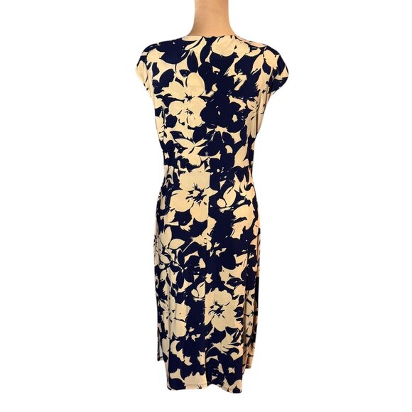 Lauren Ralph Lauren Tricot Sheath Dress Sz.12 Black Beige Sleeveless Floral - Picture 5 of 12